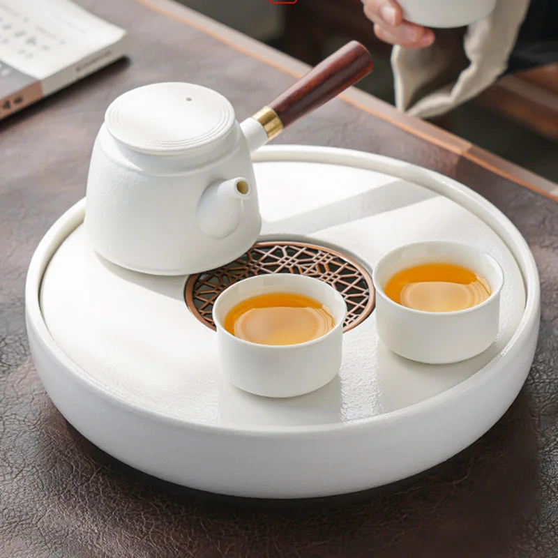 

Круглый керамический поднос для чая, кухонный столик в восточном стиле гунфу, поднос для китайского чая, аксессуары для чая, AB50TP