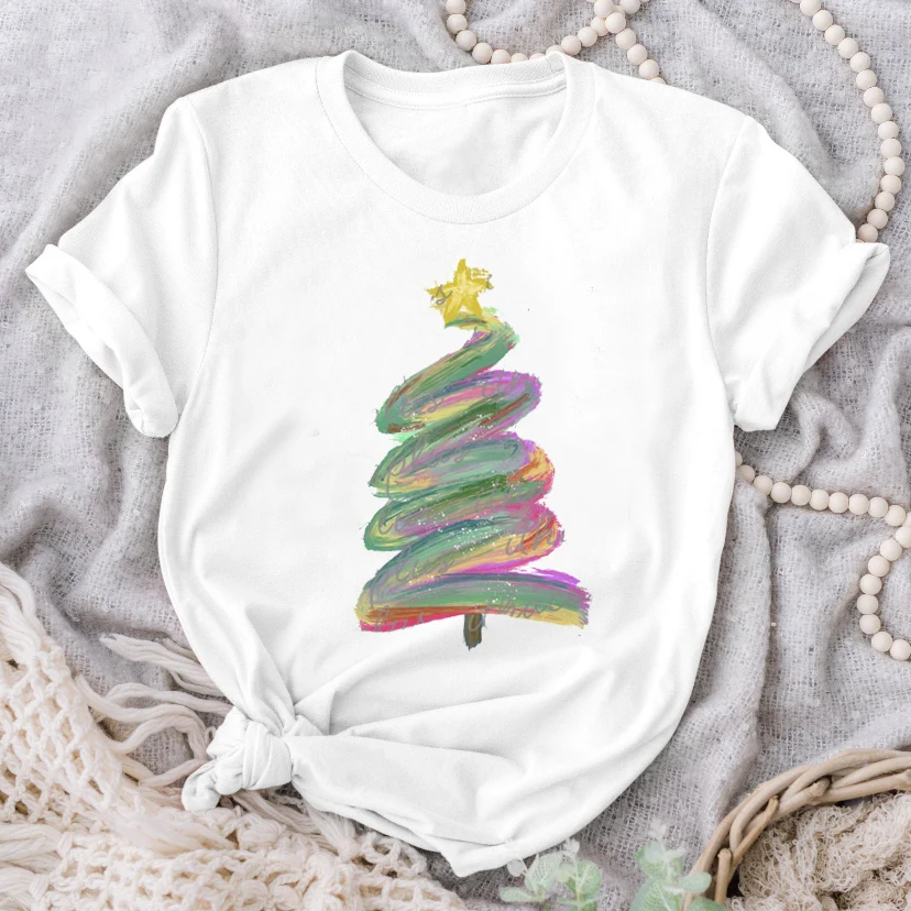 

Персонализированная универсальная Новая Милая футболка с рождественской елкой, женская модная веселая Рождественская футболка Fuunny, белая ...