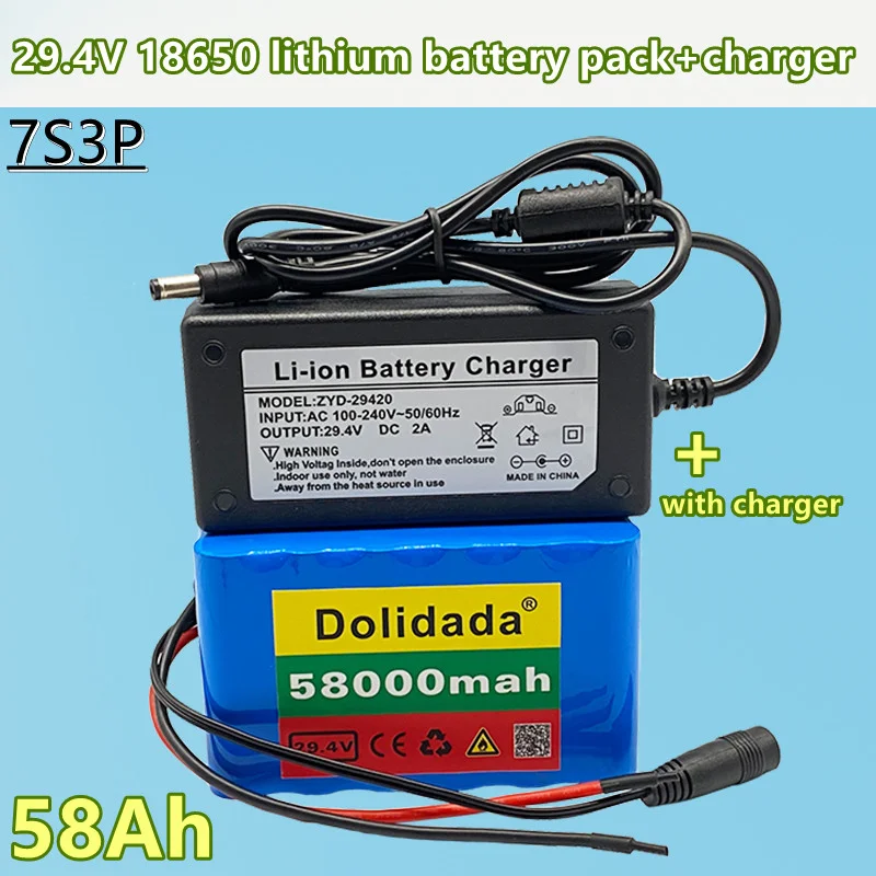

7s3p 18650 29.4V 58000mAh li- ion rechargeable battery for electric bikes and moped 24V rechargeable battery with BMS+2A charger