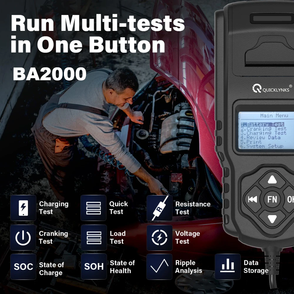 Тестер нагрузки автомобильного аккумулятора 12 В 24 с принтером анализатор 100-2000 CCA