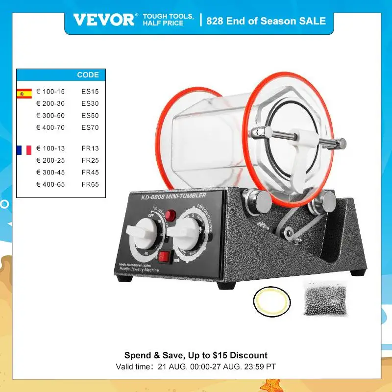 VEVOR 3kg Rotary Tumbler Surface Polisher Jewelry Polishing Machine KT6808 Finishing Machine with Polishing Bead for Chamfering