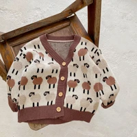 2022 autumn new baby long sleeve cartoon sweater cotton girls knit cardigan fashion sheep print sweater for infant boy knitwear