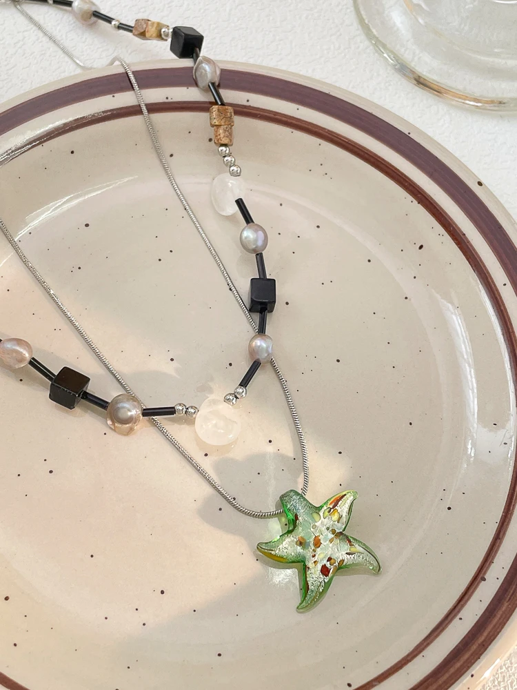 Bohemian Irregular Beaded Necklace Women Holiday Sle Advanced All-Match Starfish Pendant Choker