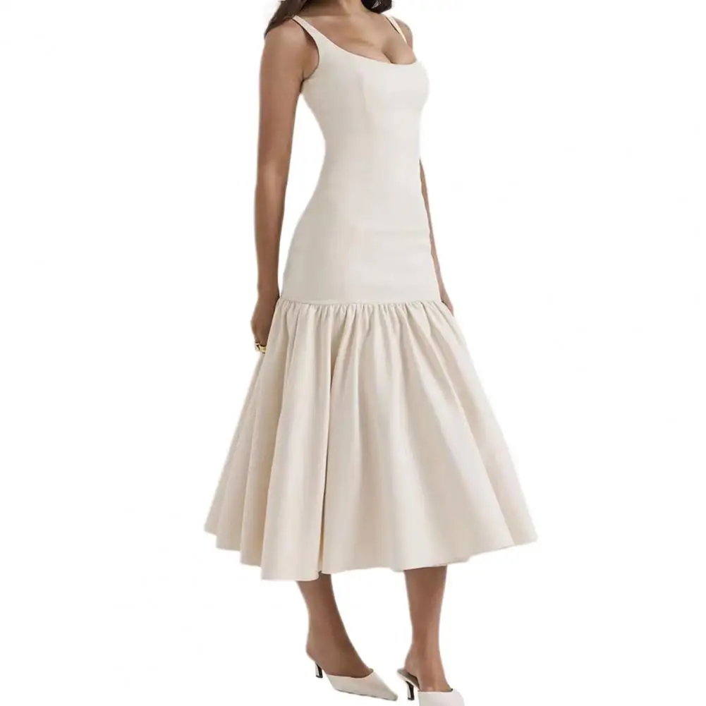 Однотонное Плиссированное Платье женское длинное платье элегантное вечернее с