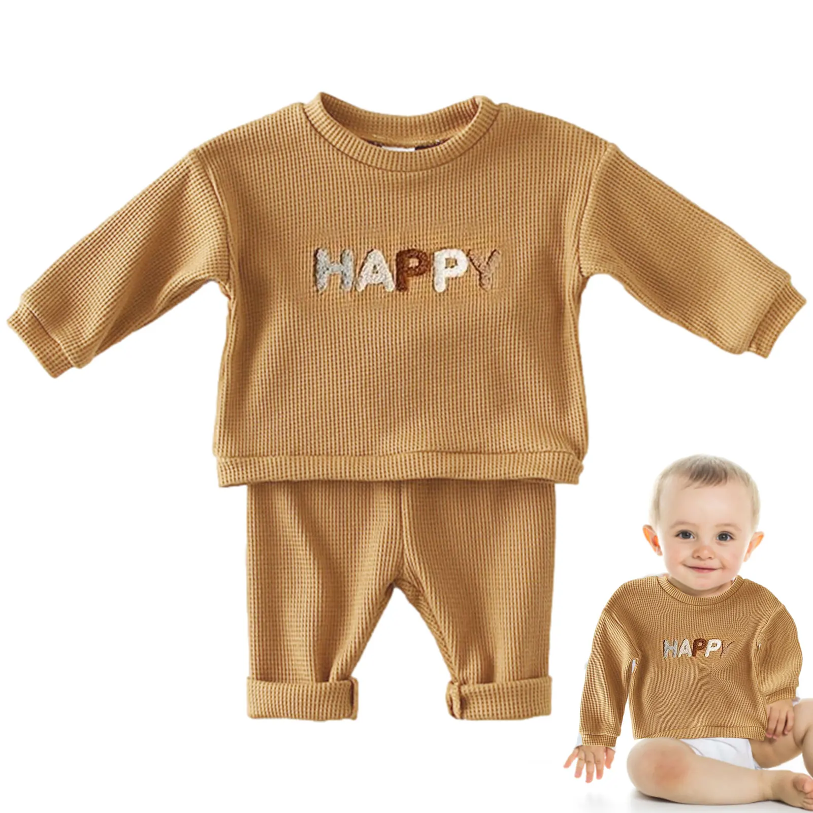 

Baby Sweater Set Letters Printed Tops Pants Comfortable Crewneck Sweatshirt Pants Set For Baby Boys And Girls
