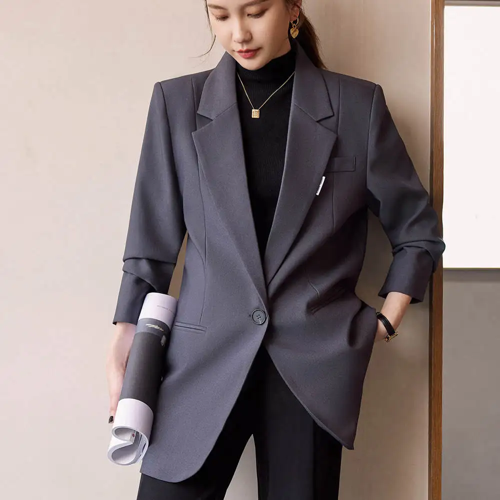Korean High Quality  2023 Spring Ladies Professional Office Lapel Cardigan Suit Jacket Casual Women Work Coat Large Size Blazers
