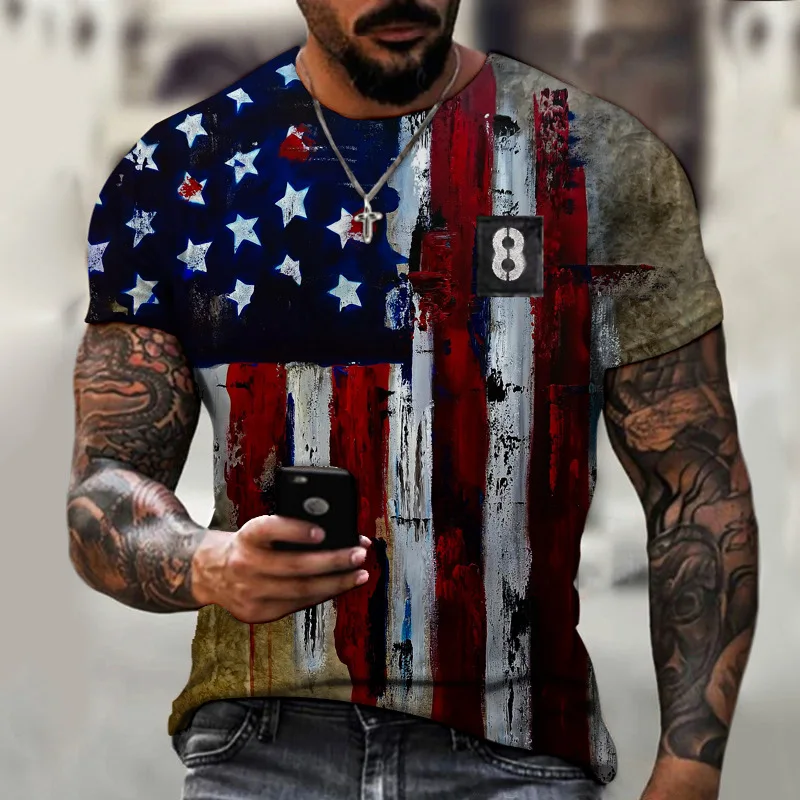 

2023 new independent station cross-border 3D trend pullover slim-fit cross-border elements fashion men's short-sleeved T-shirt
