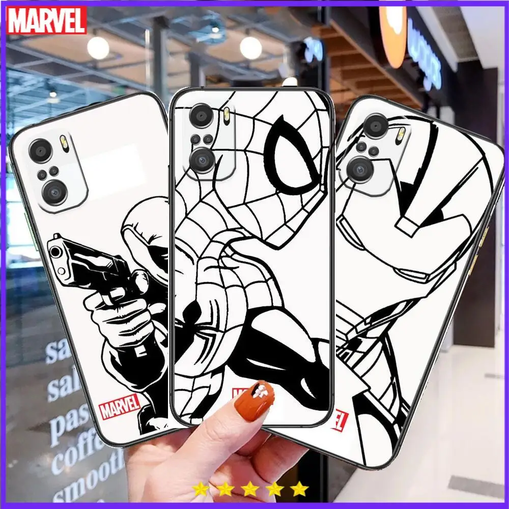 

Deluxe Marvel Comics Iron Man Spiderman For Xiaomi Redmi Note 10S 10 9T 9S 9 8T 8 7S 7 6 5A 5 Pro Max Soft Black Phone Case