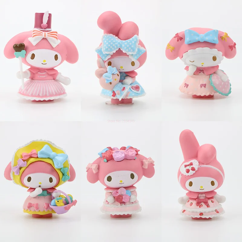 

6pcs/set Anime Hello Kitty Kuromi My Melody Cinnamoroll Pvc Action Figures Model Doll Pendent Ornament Toys For Children Gift
