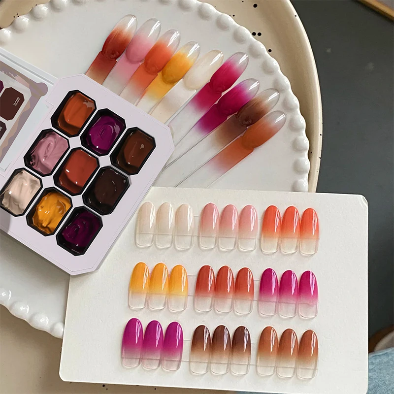 Фото UR SUGAR 9Grids Gradient Nail Pat Gel Palette Похлопывание Живопись Штамповка Румяна Гель-лак для ногтей Soak Off УФ-светодиодный гель-лак №2