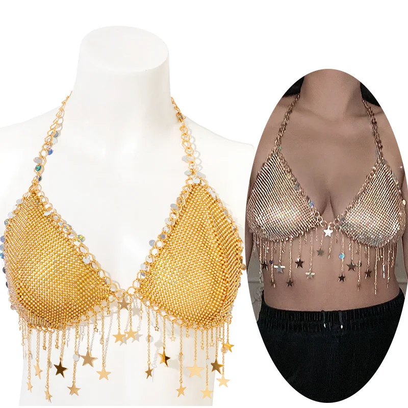 

Сетчатый женский пляжный бюстгальтер на грудь и живот, украшенный кристаллами, бикини, для ночного клуба, женский бюстгальтер, цепочки для груди, ювелирные изделия для тела