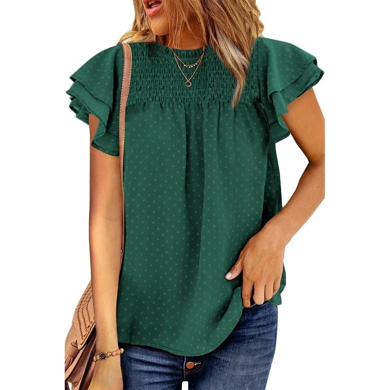 

New Summer Woman Tshirts Solid color short sleeves clothes Chiffon Tops For Fashion Women's Sundress Clothing 2022