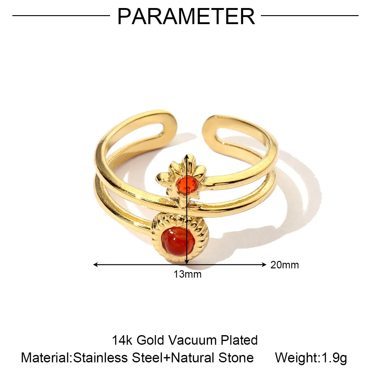 Vnistar французское кольцо из нержавеющей стали с черным красным агатом