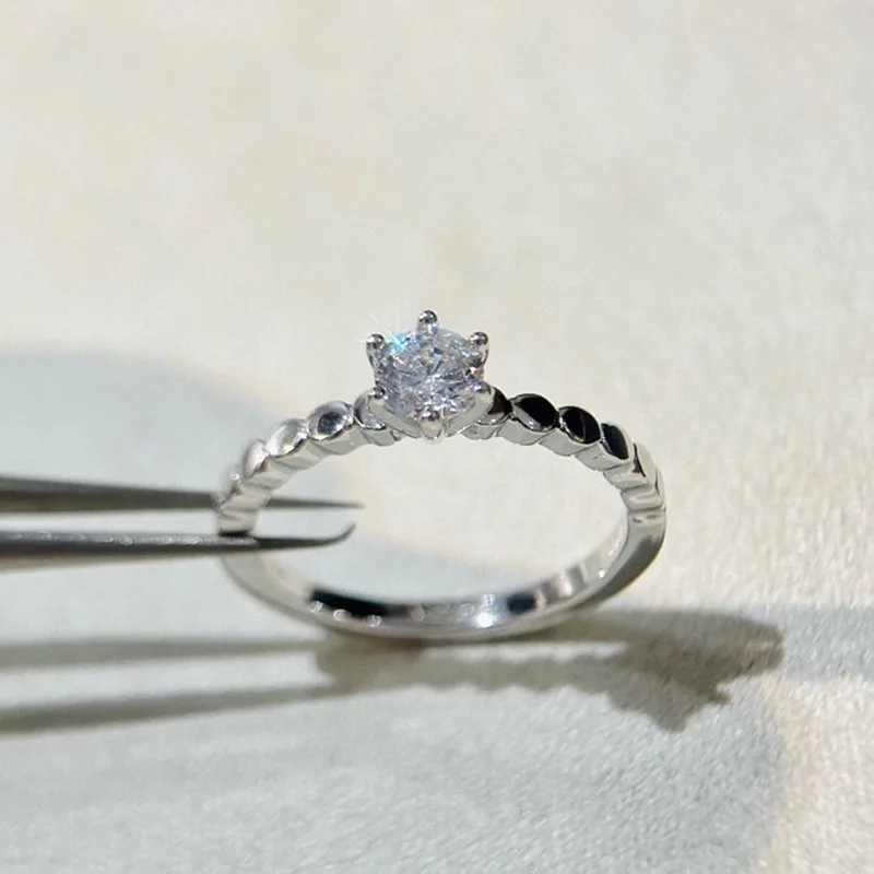 S925Серебряный круглый бриллиант с шестью когтями в европейском и американском