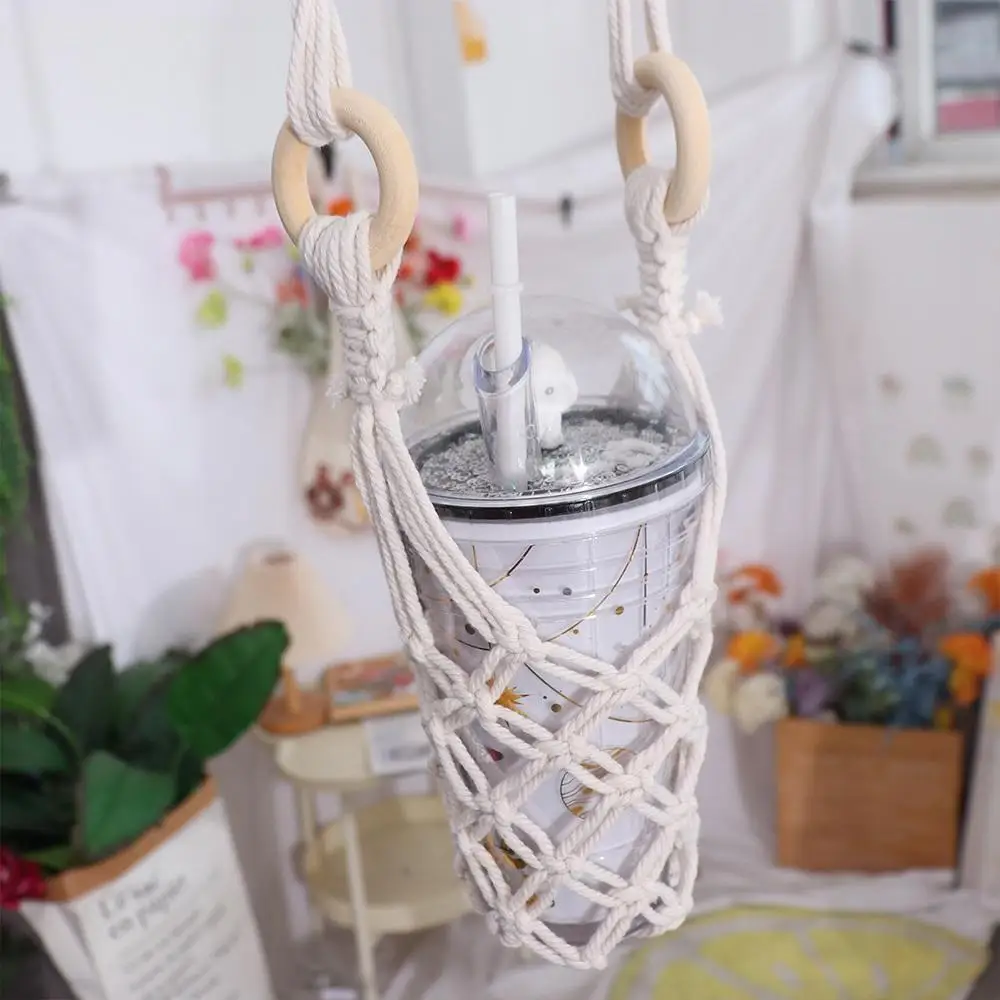 Богемная подвесная сетчатая сумка для бутылки из хлопка