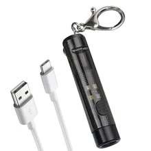 BORUiT 키체인 LED 손전등, 휘슬 C 타입 충전식 플래시 토치, 휴대용 미니 포켓 랜턴, 낚시 캠핑 램프