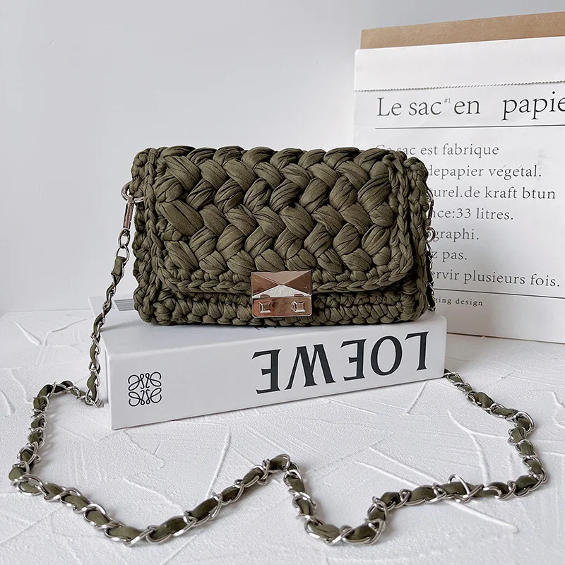 DIY Hand-woven Cotton Crochet Crossbody Messenger Bag INS Hyun-a Kim with Small Fragrance Handbag As A Gift for His Girlfriend. enlarge