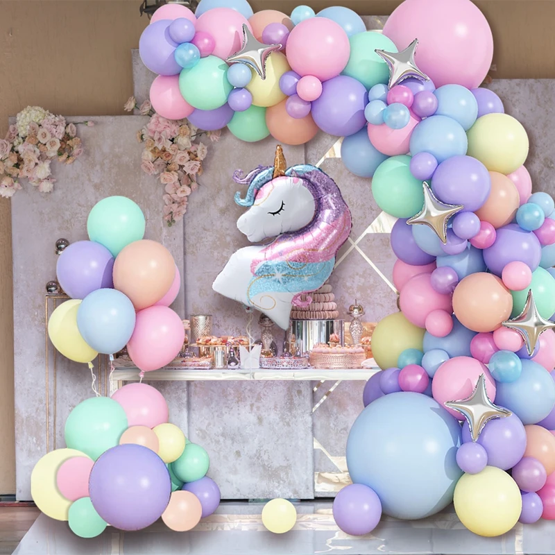 Воздушные шары Macaron с единорогом гирлянда арочный комплект раскрытие пола декор
