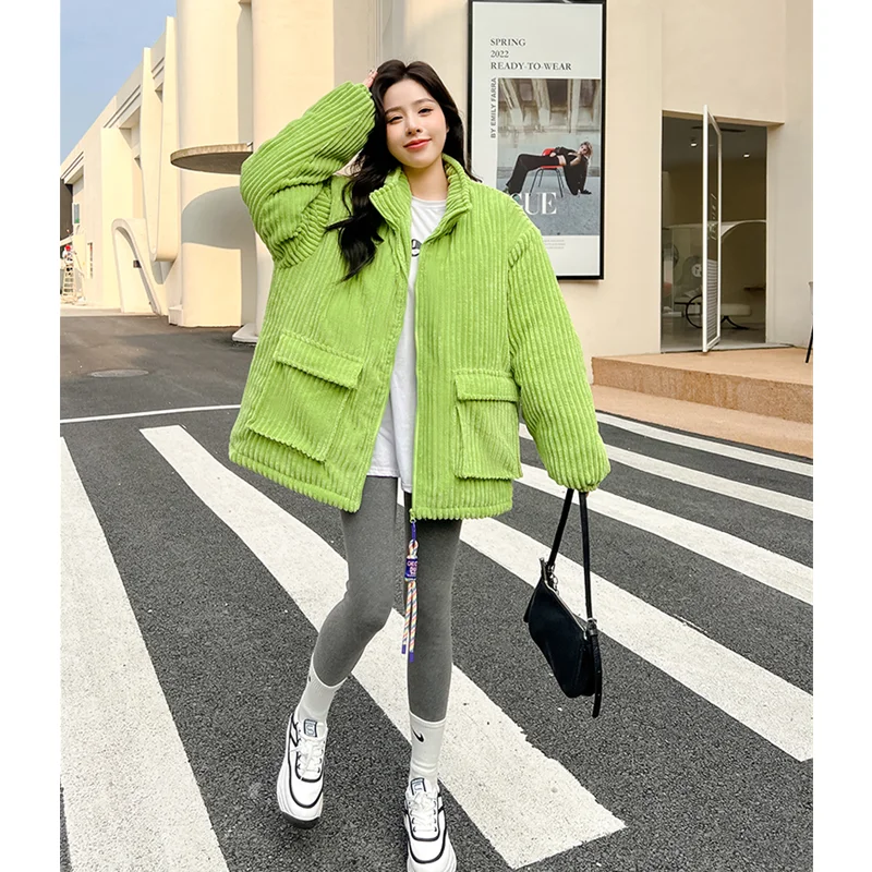 

Women's Fashion New Style Korean Version Thickening Work Clothes Cotton Jacket Temperament Corduroy Comfortable Outerwear Winter