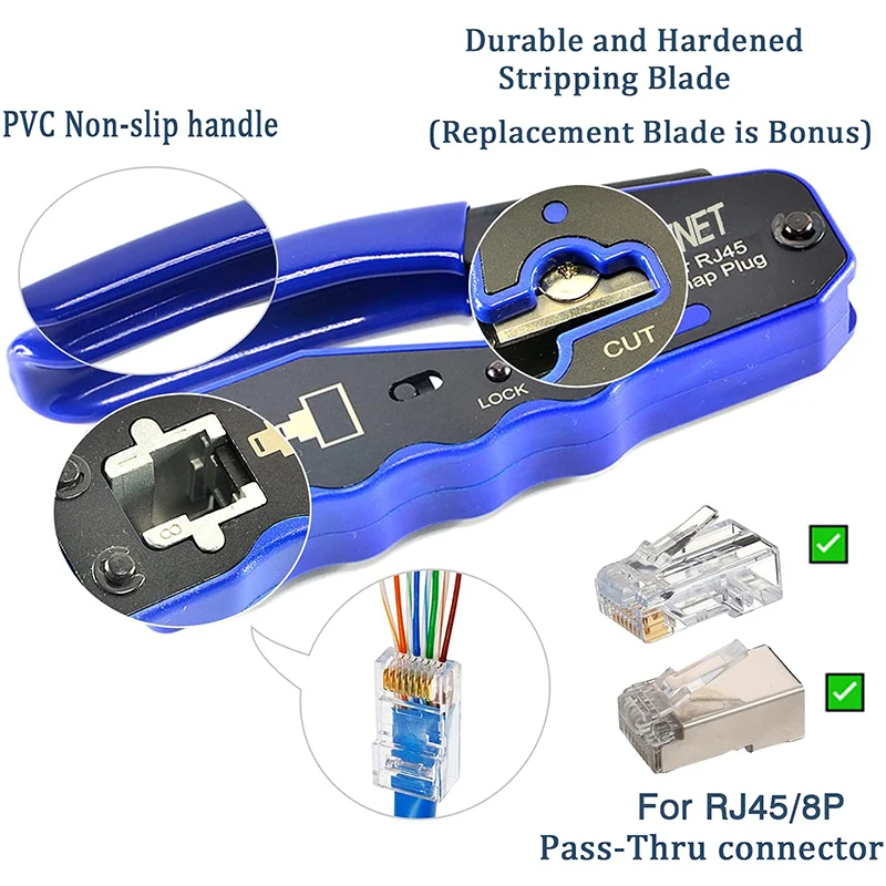Сетевой обжимной инструмент RJ45 для зачистки проводов Cat6 Cat5 Cat5e 8P8C проходные