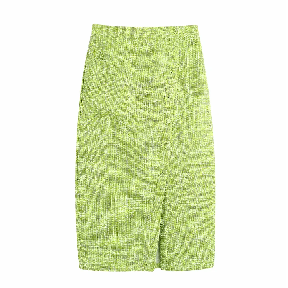 Женская твидовая юбка средней длины винтажная модная на пуговицах с разрезом