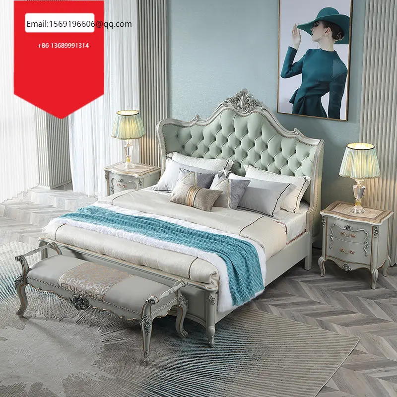 

Кровать для французской принцессы, Основная спальня, простая двуспальная кровать 1,8 м в европейском стиле, Высококачественная однотонная деревянная двуспальная кровать для свадьбы