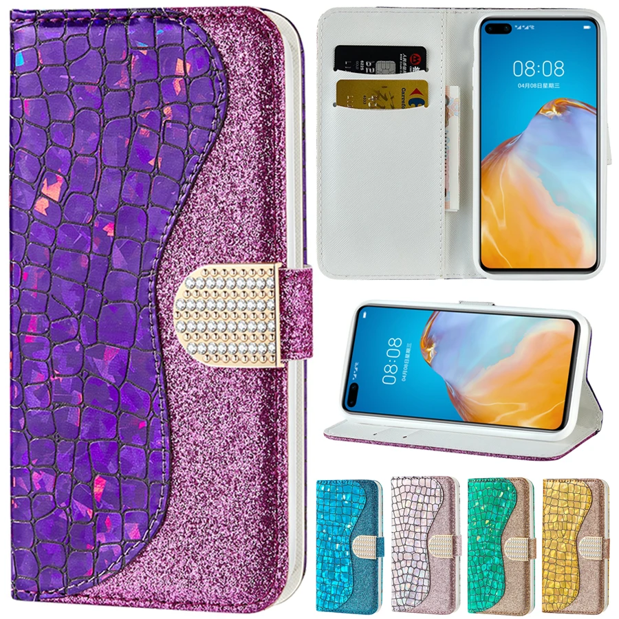 

2022 Wallet Case Bling Glitter Flip Stand Case For Huawei P20 Lite 2019 P30 P40 Pro Lite P Smart 2019 Y5 Y6 2018 Honor 7A 7C 8A