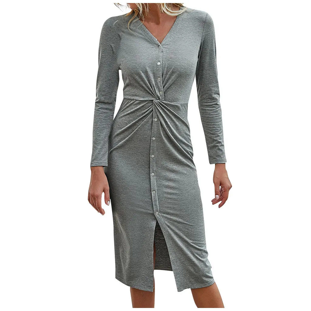 

Women Autumn Fashion Dress Winter Knittin And Buttock Color Solid Wrapping Women's Dress