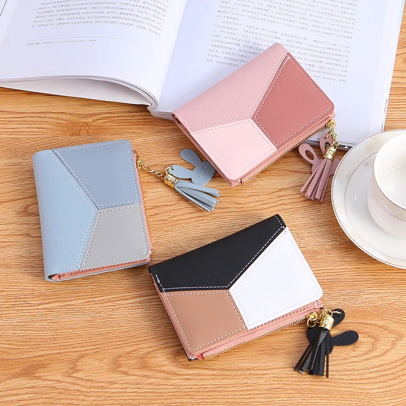 

Fashion Short Coin Burse Money Bag Geometric Women Cute Pink Wallets Pocket Purse Card Holder Patchwork Wallet Lady Female