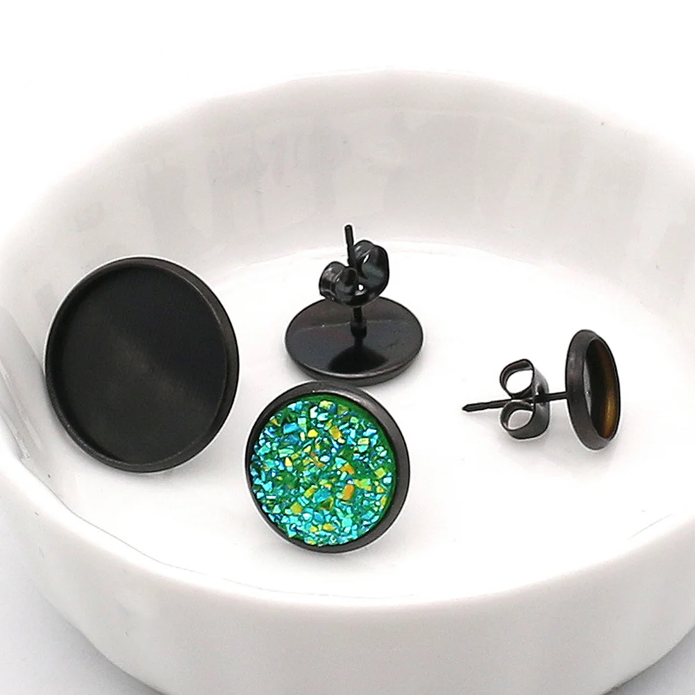 

10PCS Ear Studs Base DIY Jewelry Accessory Creative DIY Ear Studs Cork Base Stainless Steel Black Earrings Making Tray Round