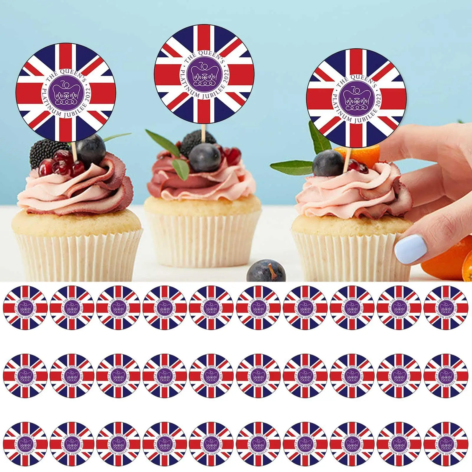 

12/24/25pcs Queen's Jubilee Cupcake Toppers Union Jack Cake Decorations Patriotic British Cake Picks Food