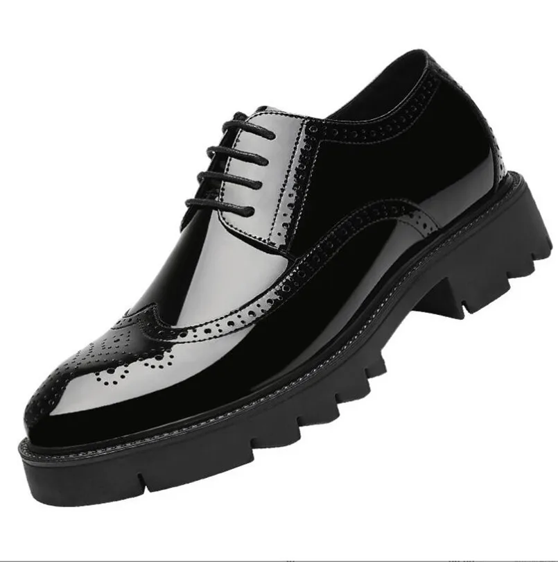 Platform High Heel 5/8/10 CM Height Increase Casual Men Brogue Patent Leather Shoe Man Oxford Dress Shoes Elevator Formal