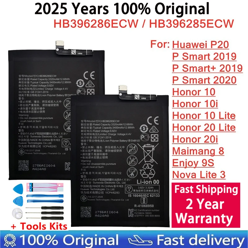 Batterie Huawei HB-396286-ECW - Compatible P20, Honor 10 Lite, Honor 20 Lite, P Smart 2019/2020, Neuf