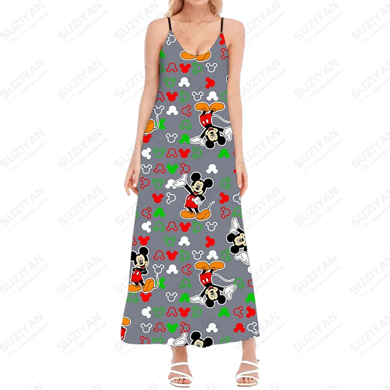 

Disney Mickey Mouse 3D Print Sexy Sleeveless Backless Skims Flat For Backless Maxi Long Clothes Elegance Beach Sundress top girl