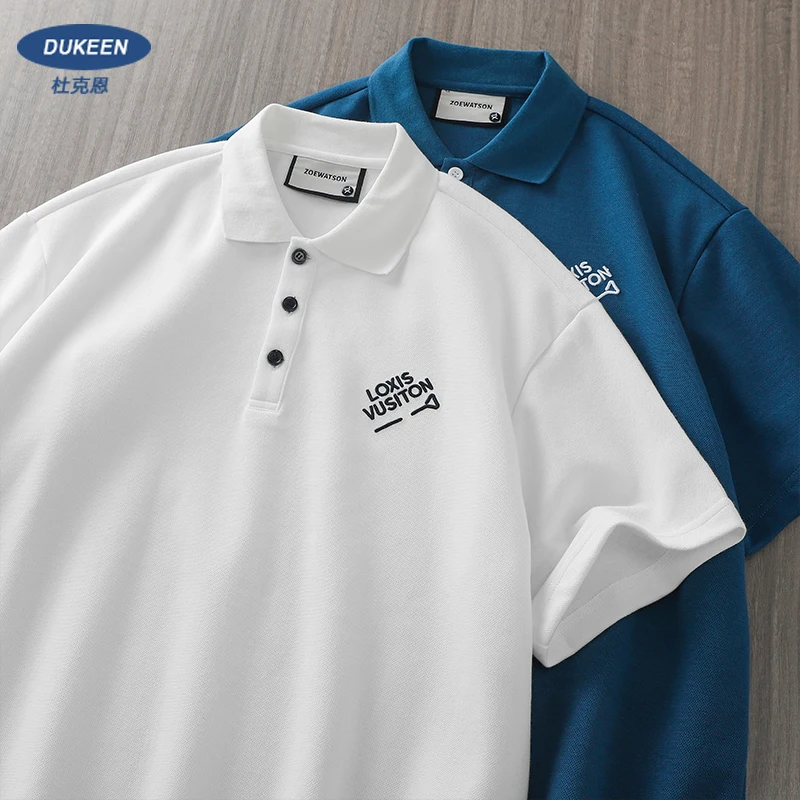 

Dukeen 300g Heavyweight Polo Shirt for Men Summer Loose Letters Embroidered Short-Sleeved T-Shirt Men's Casual Tops