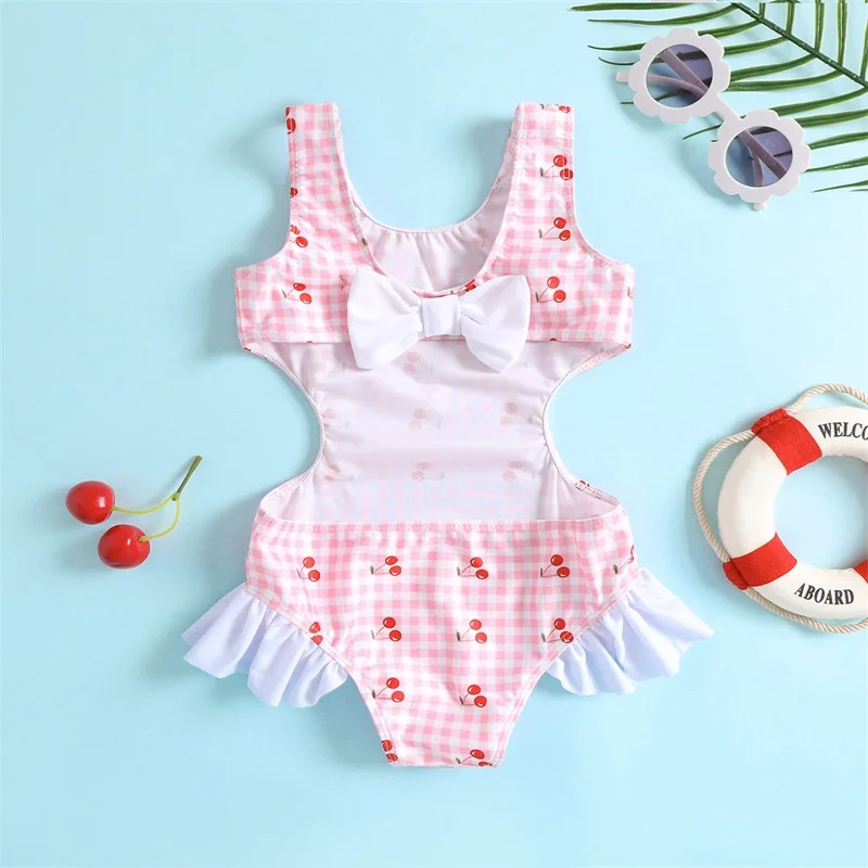 

Женский Летний Пляжный купальный костюм, розовое, синее бикини без рукавов с U-образным вырезом и принтом вишни/дельфина