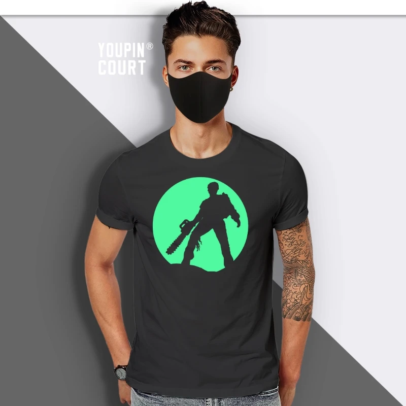 

Evil Dead Chainsaw Tribute Glow in the Dark T-shirt men t shirt