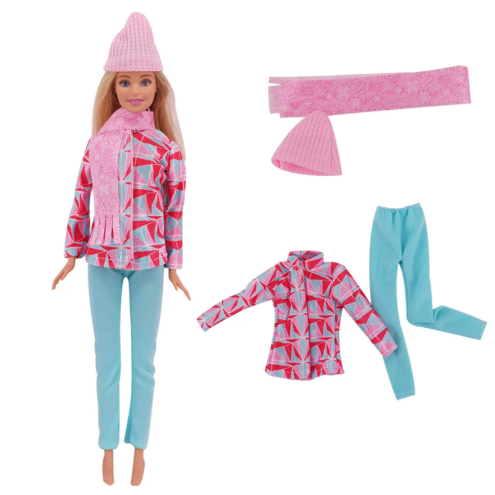 30Cm Barbies Fashion Clothes Coat Plush Top Pants Beret Doll House Accessories For 11.8 Inch Barbies Girls Toy Gifts