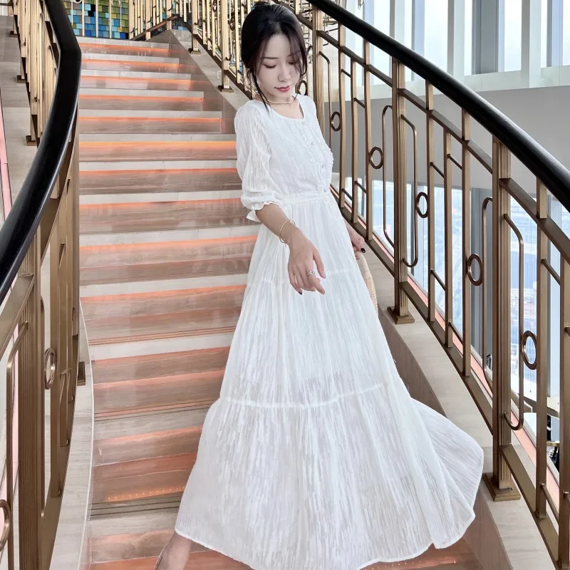 

Женское жаккардовое платье, шифоновое ТРАПЕЦИЕВИДНОЕ ПЛАТЬЕ С V-образным вырезом и высокой талией, с золотистой нитью, лето 2023