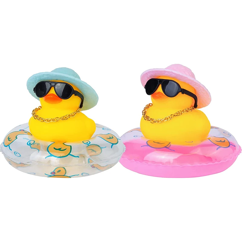 

2 шт., автомобильная утка, автомобильные резиновые украшения для приборной панели, украшение, желтая утка с солнцем, ковбойская шляпа, ожерелье для авто офиса