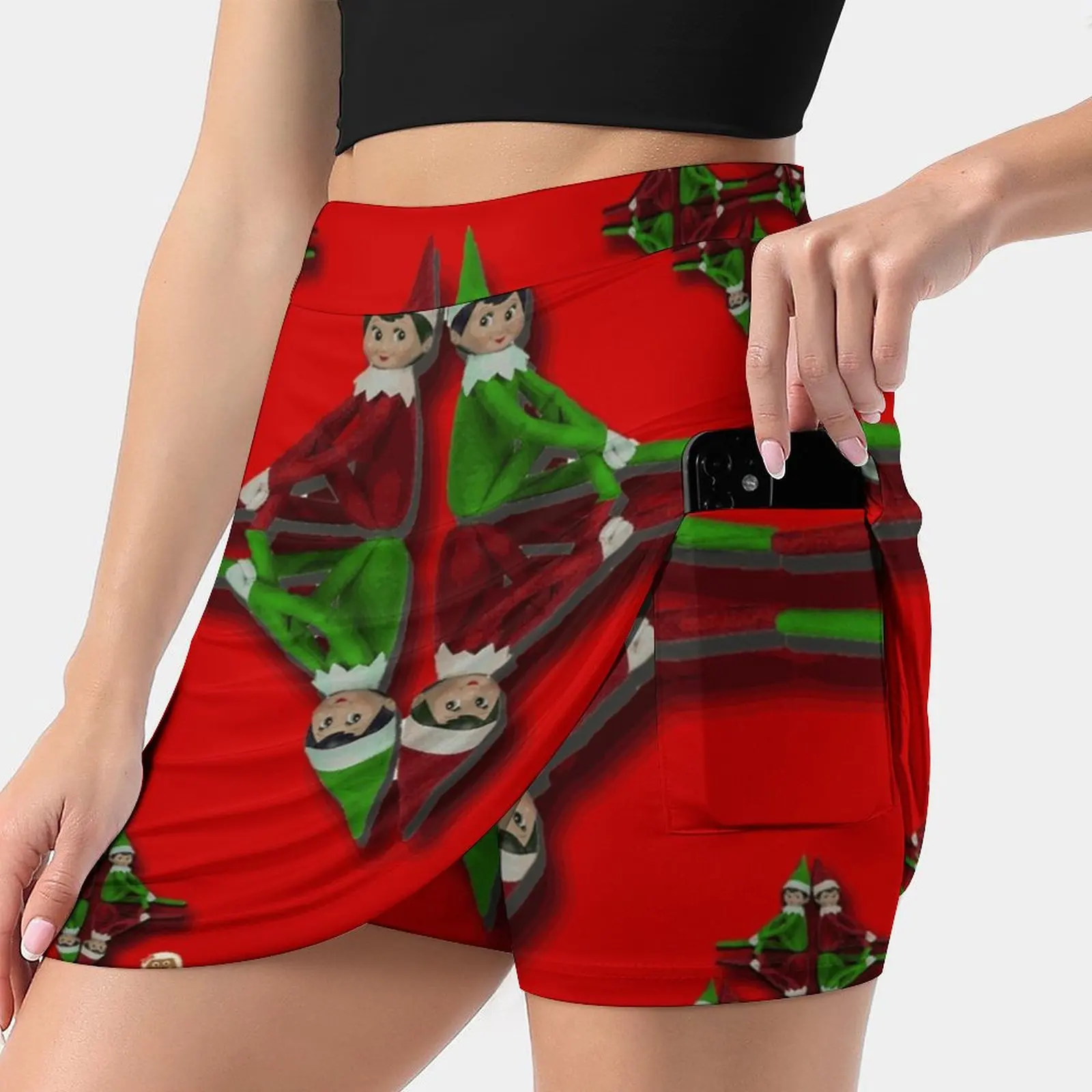 

Christmas Gingerbread Candy Cane Shelf Elf Women's skirt With Pocket Vintage Skirt Printing A Line Skirts Summer Clothes Elf