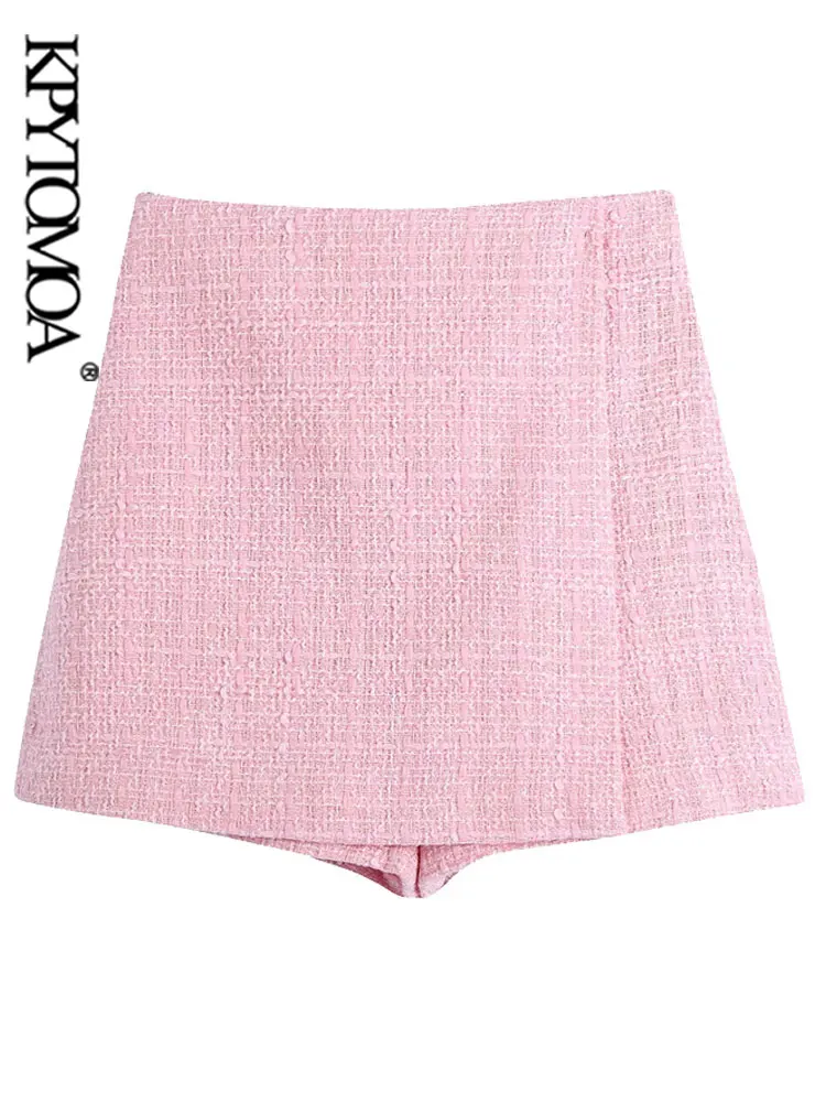 KPYTOMOA женские шикарные модные твидовые шорты юбки винтажные с высокой талией и