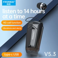 fineblue f520 wireless bluetooth earphone with hands free microphone headphone retractable call vibration sport type c earbud
