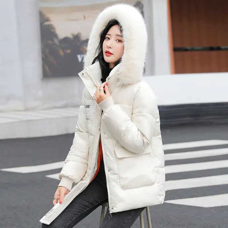 2023 New Winter Parkas Women Fashion Jacket Fur Collar Hooded Coat Thicken Loose Female Warm Cotton Padded Outerwear C13