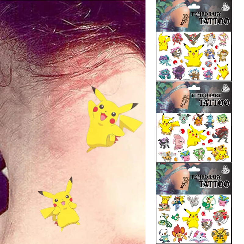 2 шт. Детские Временные татуировки Пикачу