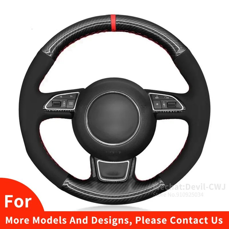 

Car Steering Wheel Cover Black Carbon Fiber Suede For Audi A1 A3 A4 2015 2016 A7 Car Interior Accessories