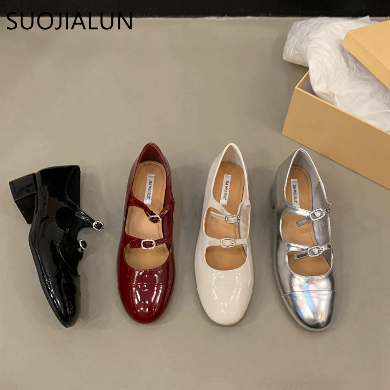 Туфли-лодочки SUOJIALUN женские на низком квадратном каблуке Модные балетки Мэри