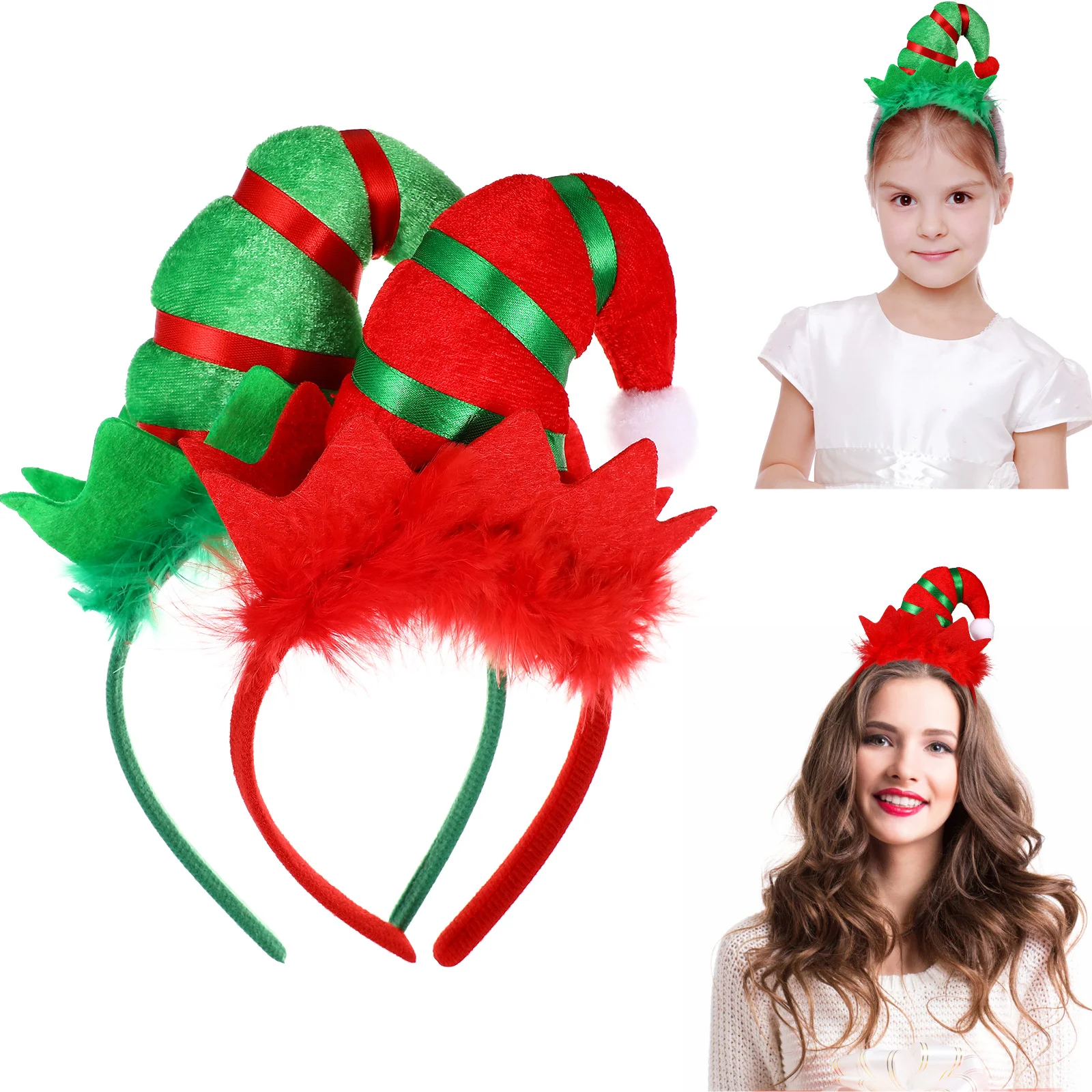

2 Pcs Christmas Headbands Funny Elf Costume Hairhoops Fancy Cosplay Party Dress-up Headdress Props Decorations