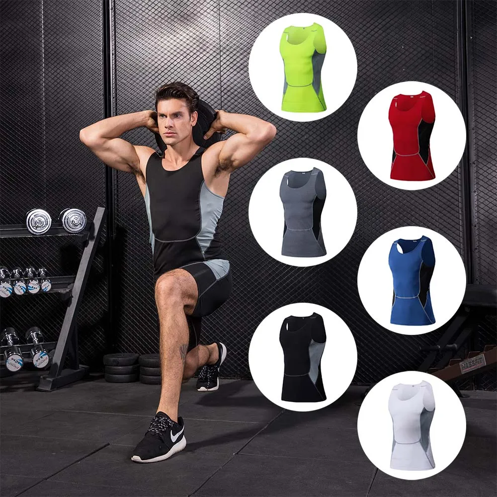 

Compression Quickly Dry Fitness Vest Gym Muscle Body Building Sleeveless Workout Tank Casual Fitness Sport T-Shirt for Man