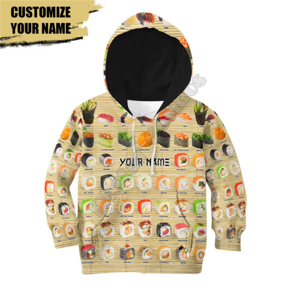 

Sushi Customize Your Name 3d printed Hoodies suit tshirt Halloween zipper Pullover Kids Suit Sweatshirt Tracksuit/Pants 06